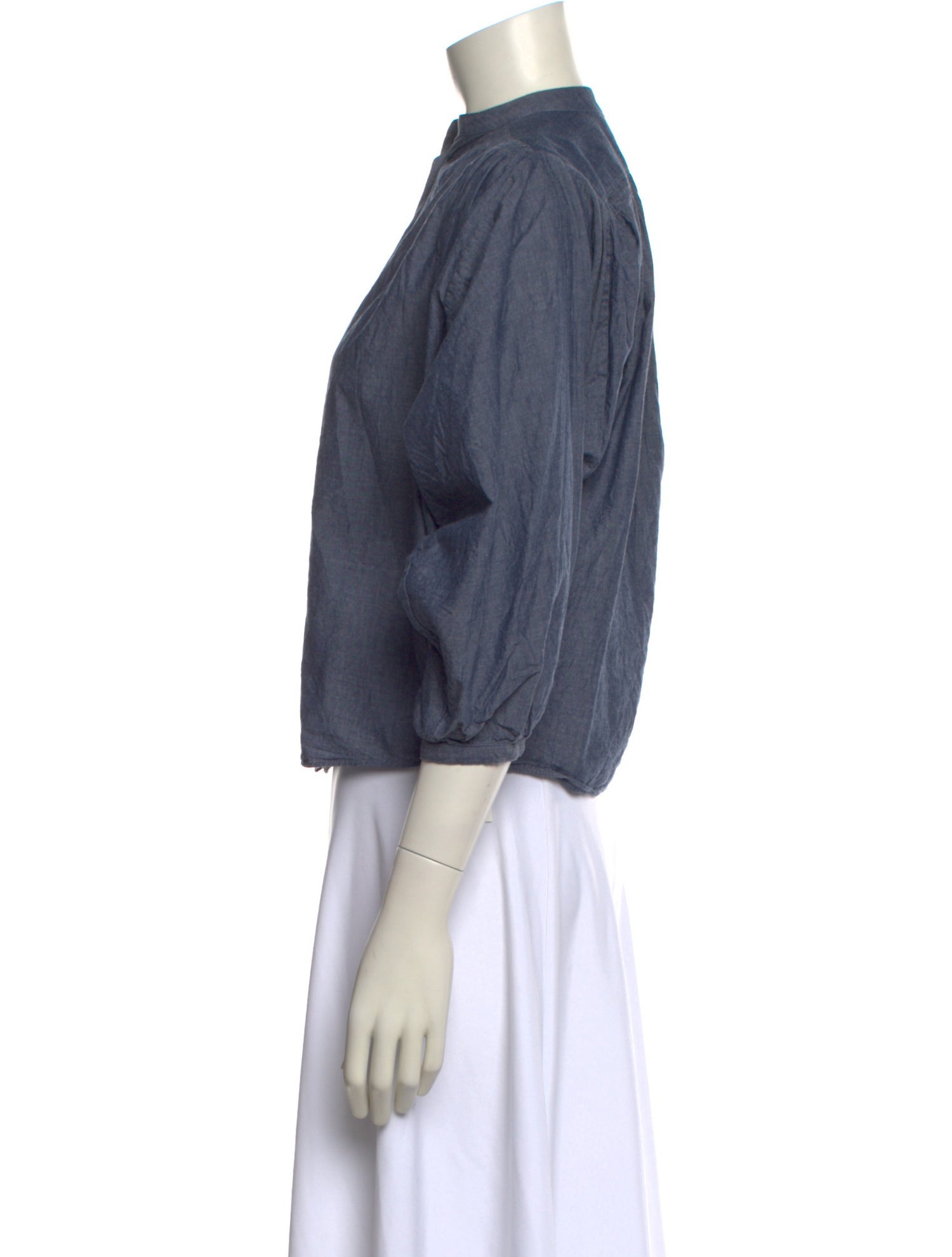 DÔEN Mock Neck Three-Quarter Sleeve Button-Up Top