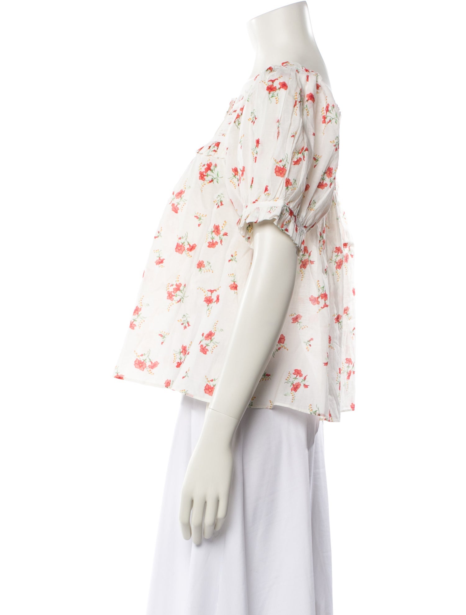 DÔEN Floral Print Bateau Neckline Blouse