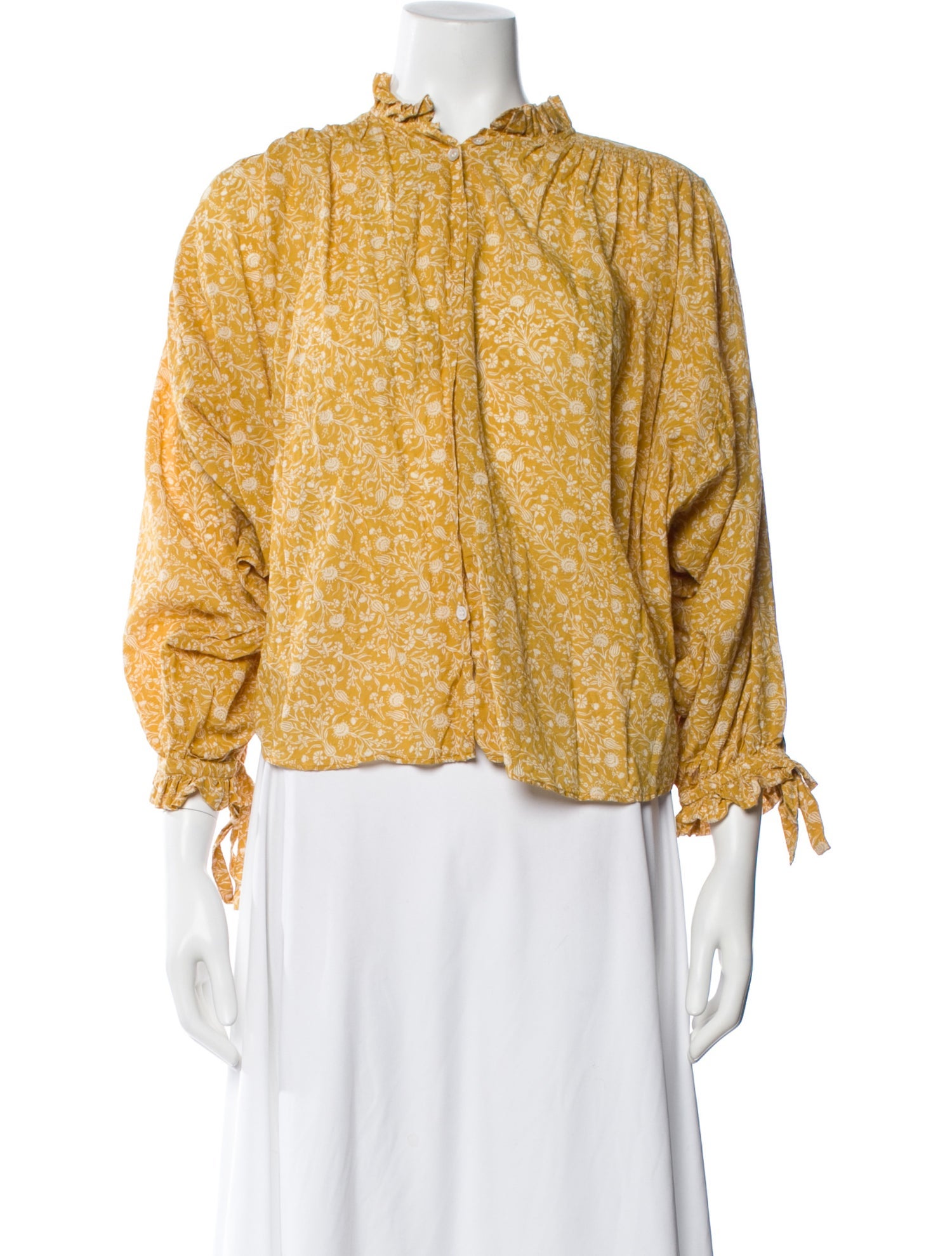 DÔEN Floral Print Mock Neck Blouse