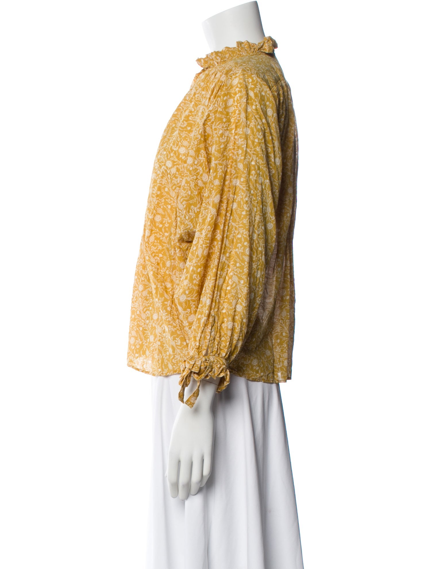 DÔEN Floral Print Mock Neck Blouse