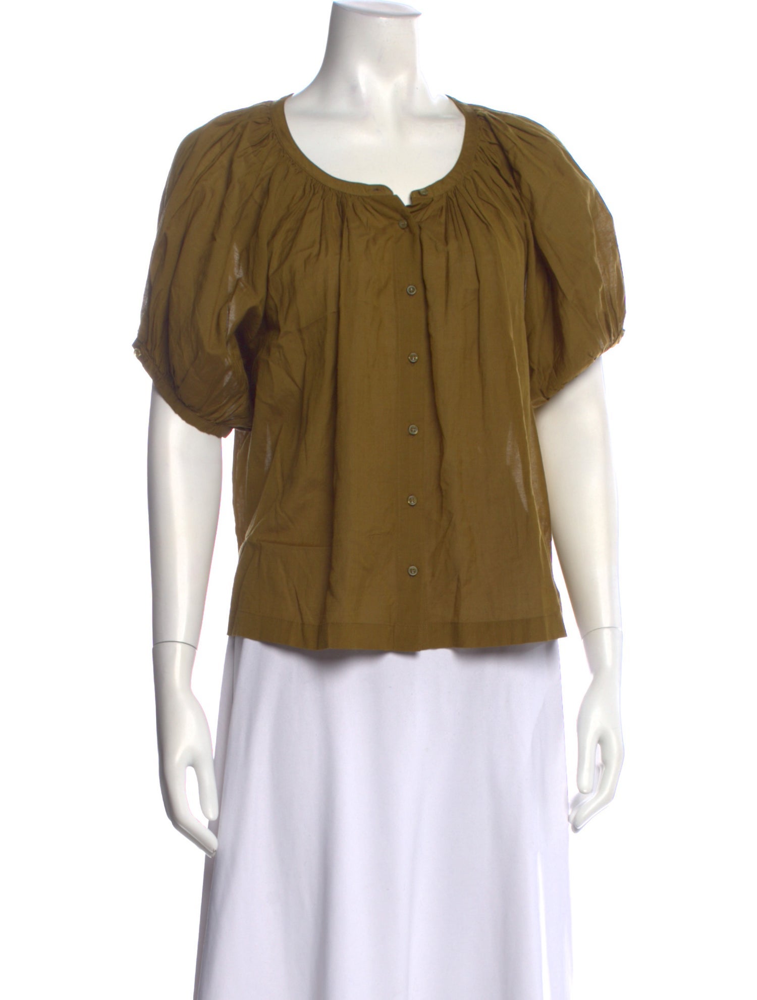 DÔEN Scoop Neck Short Sleeve Button-Up Top