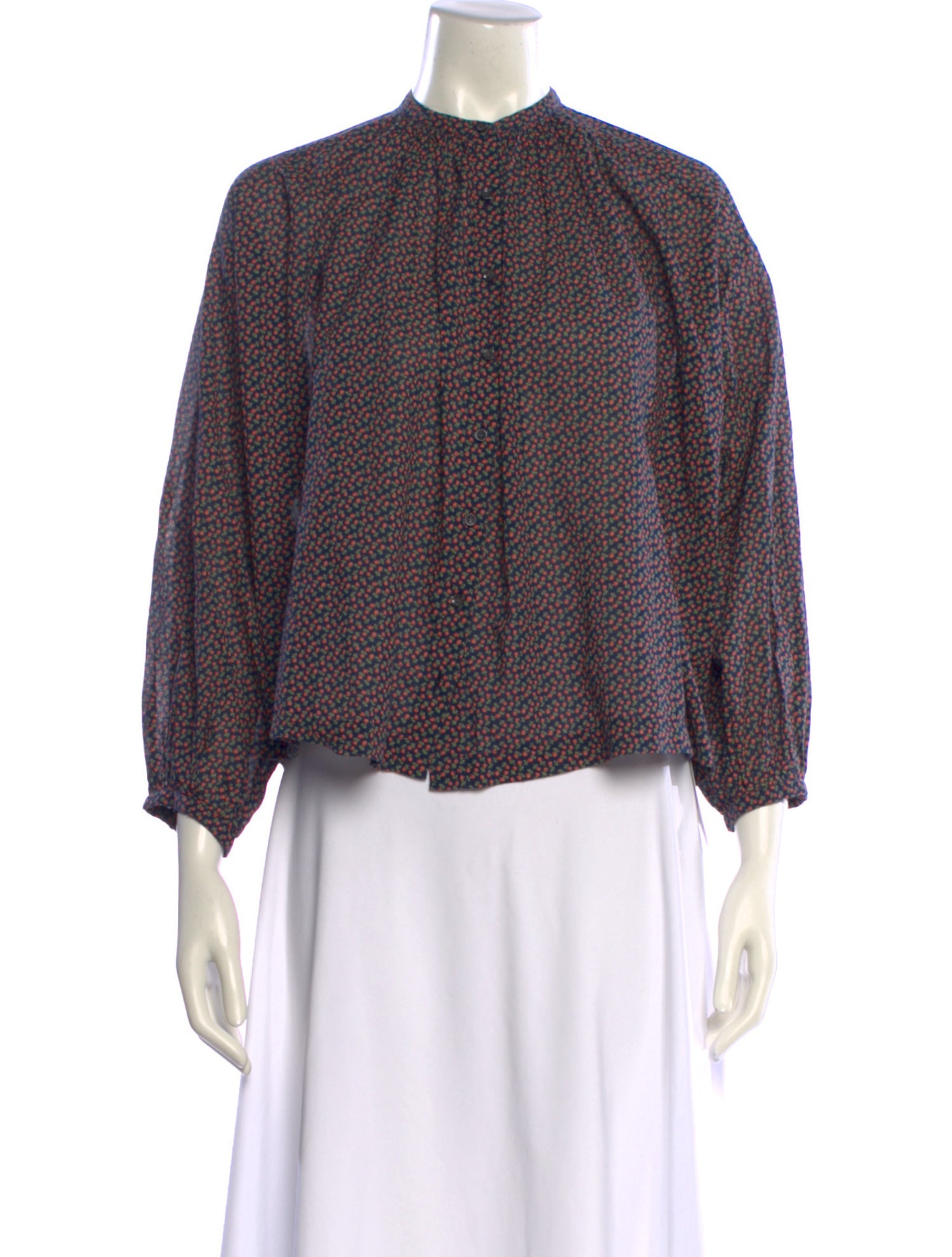 DÔEN Printed Mock Neck Blouse