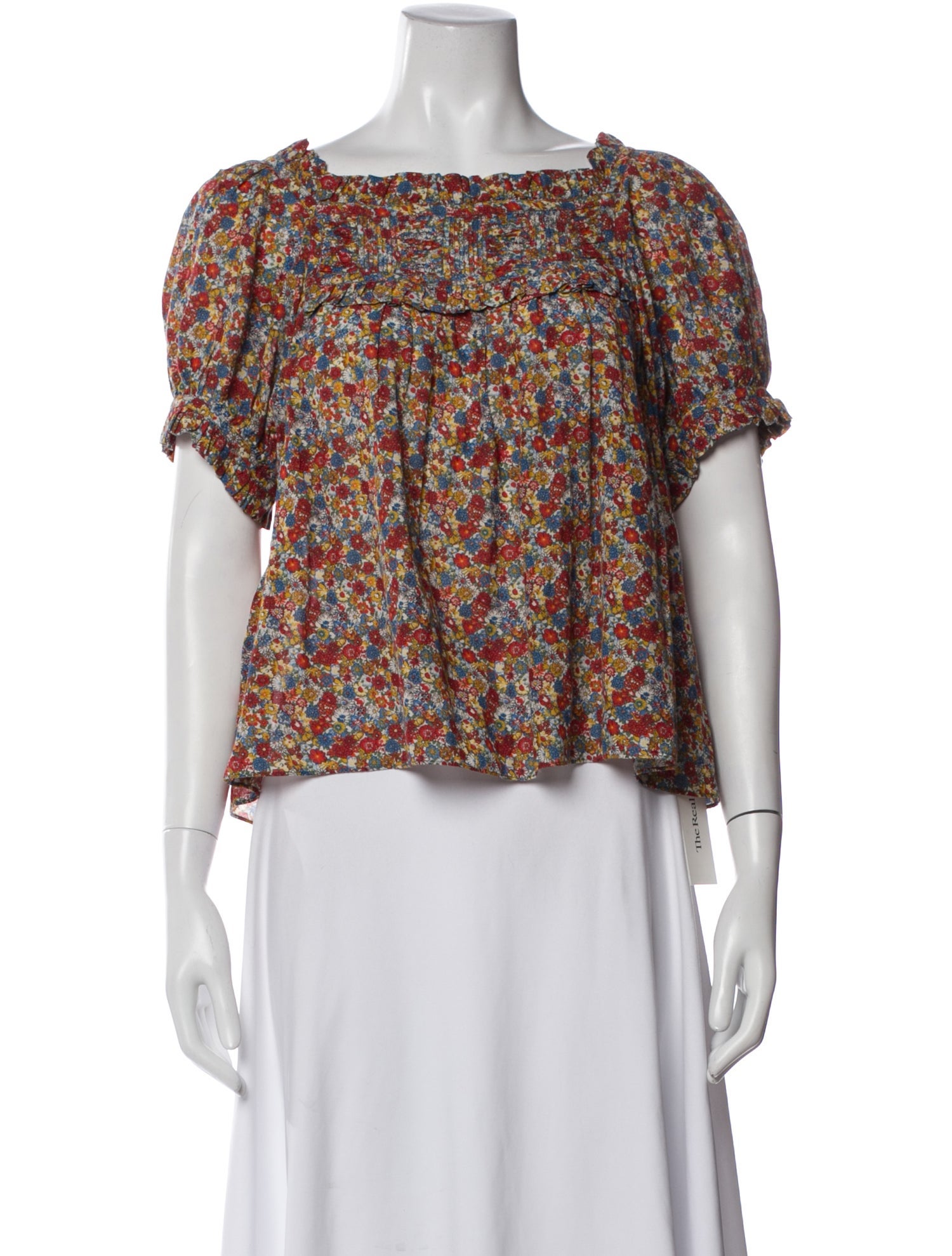 DÔEN Floral Print Square Neckline Blouse