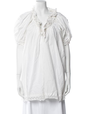 Pre-owned Doen V-neck Short Sleeve Blouse In White
