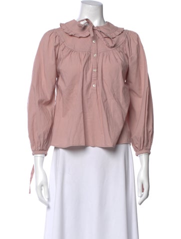 Pre-owned Doen Tie Neck Long Sleeve Blouse In Pink