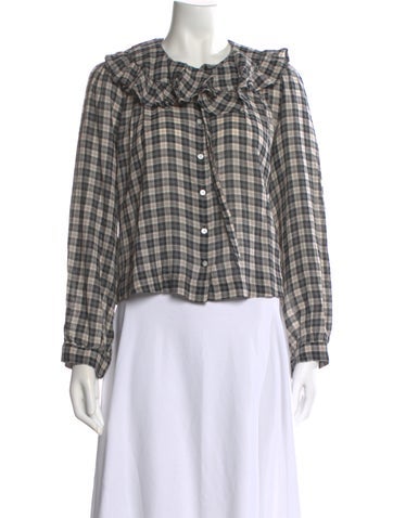 Pre-owned Doen Plaid Print Crew Neck Blouse