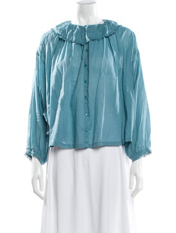 Pre-owned Doen Long Sleeve Blouse In Blue