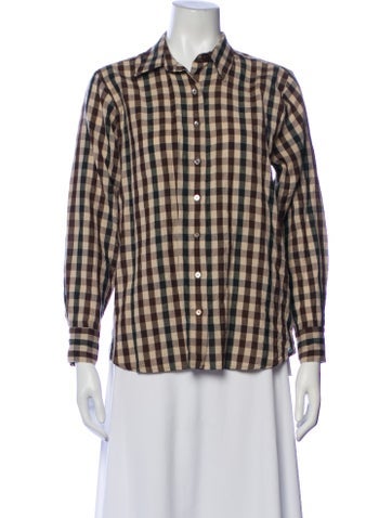 Pre-owned Doen Wool Plaid Print Blouse In Neutral