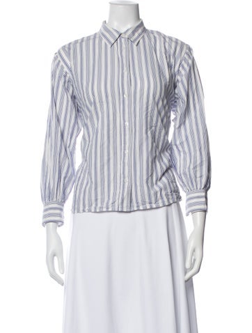 Pre-owned Doen Striped Long Sleeve Blouse In White