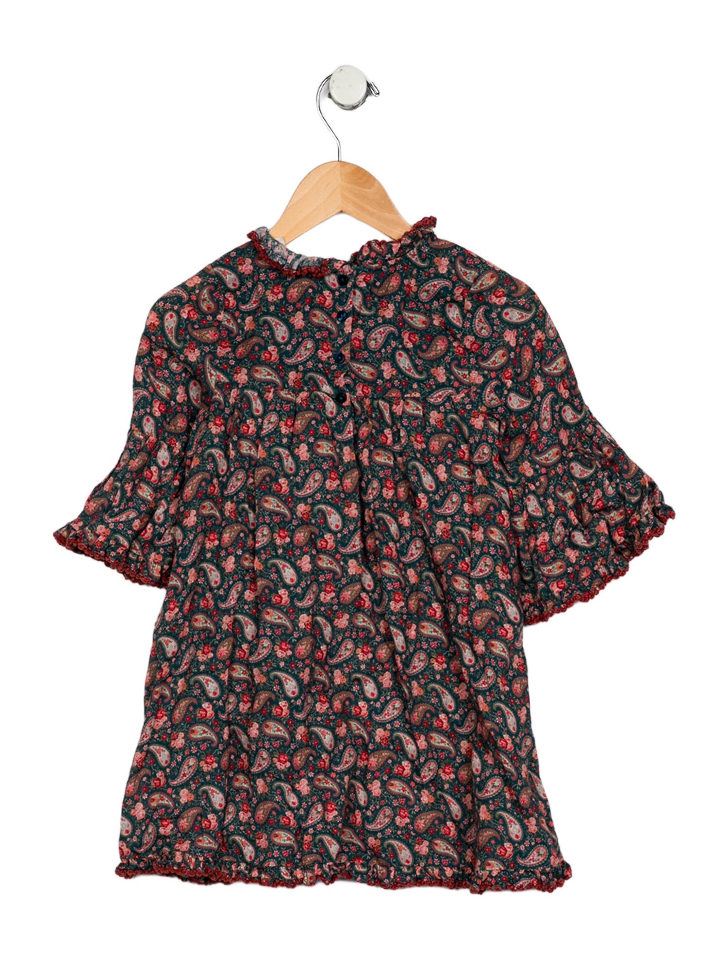DÔEN Girl's Long Sleeve Dress with Ruffle and Embroidered Embellishments