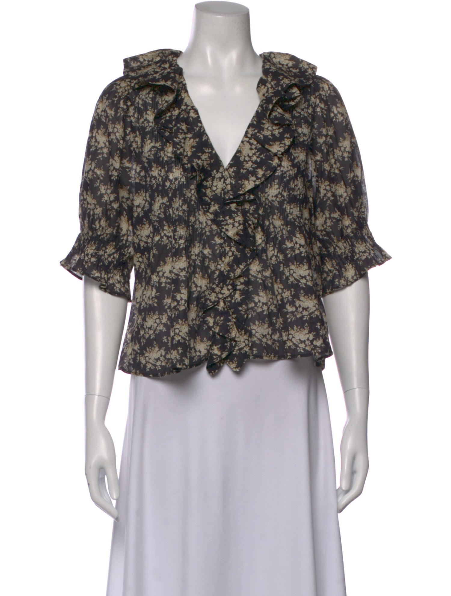DÔEN Floral Print V-Neck Blouse