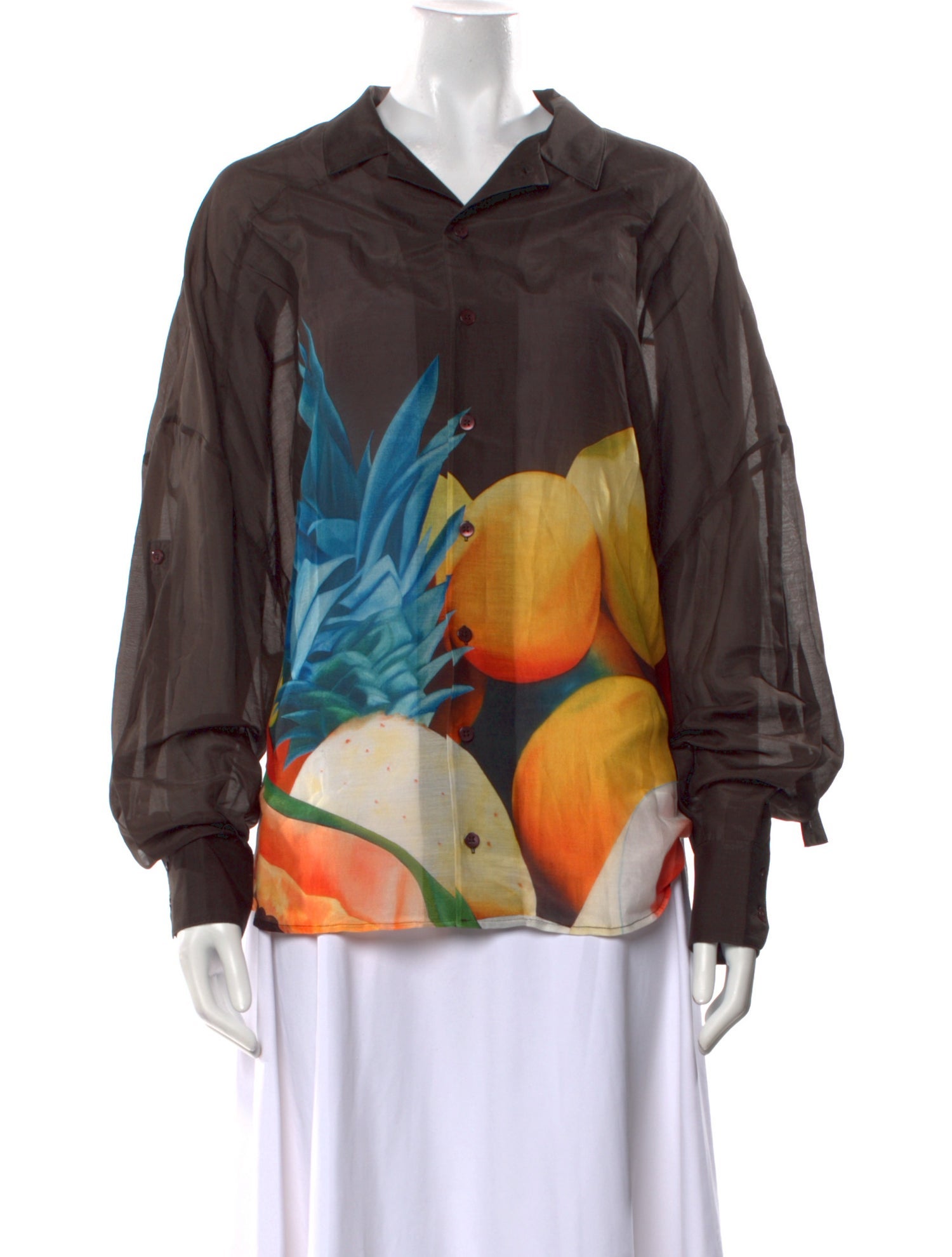 Donde Esteban Printed Long Sleeve Button-Up Top