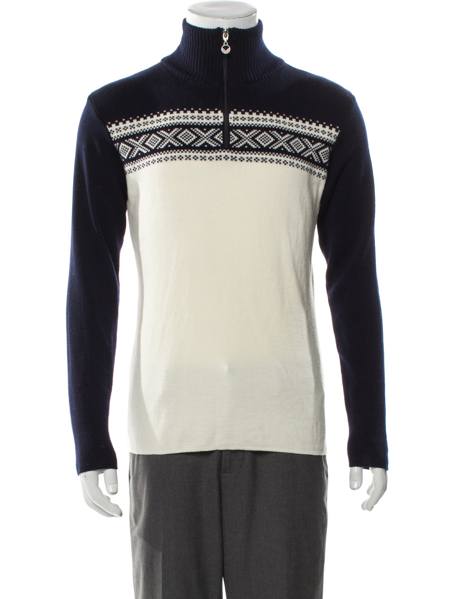 Dale of Norway Merino Wool Colorblock Pattern Polo Sweater