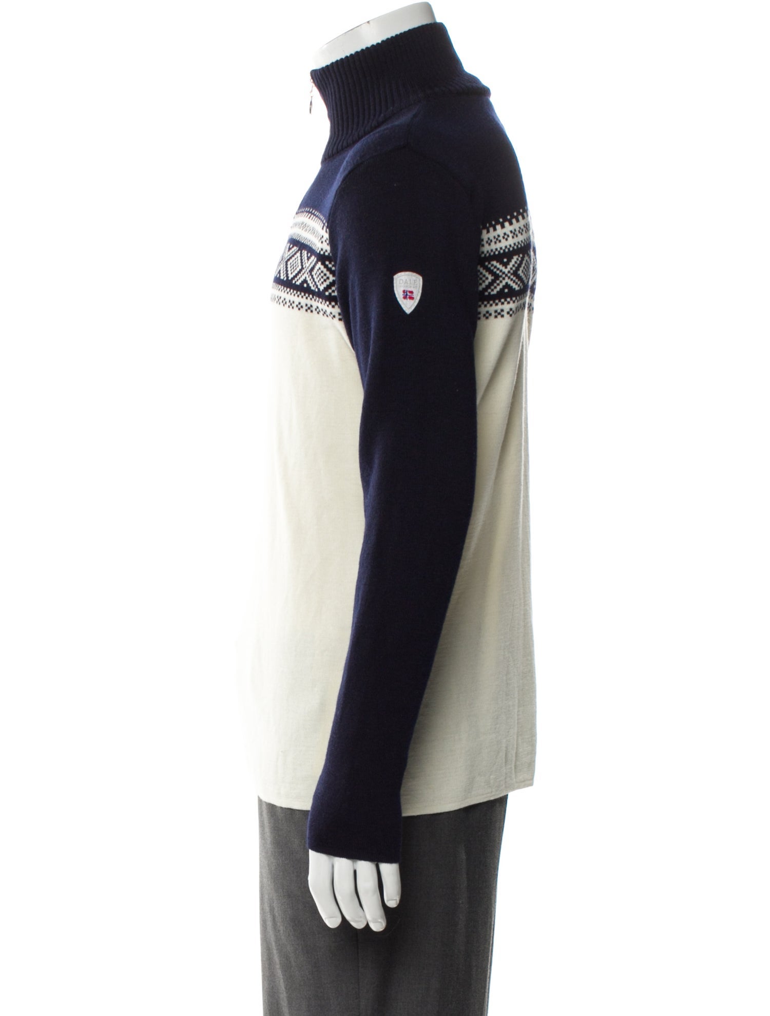 Dale of Norway Merino Wool Colorblock Pattern Polo Sweater