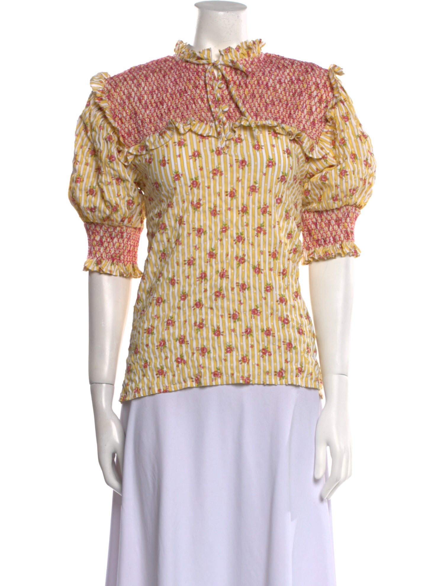 dondolo Floral Print Mock Neck Blouse