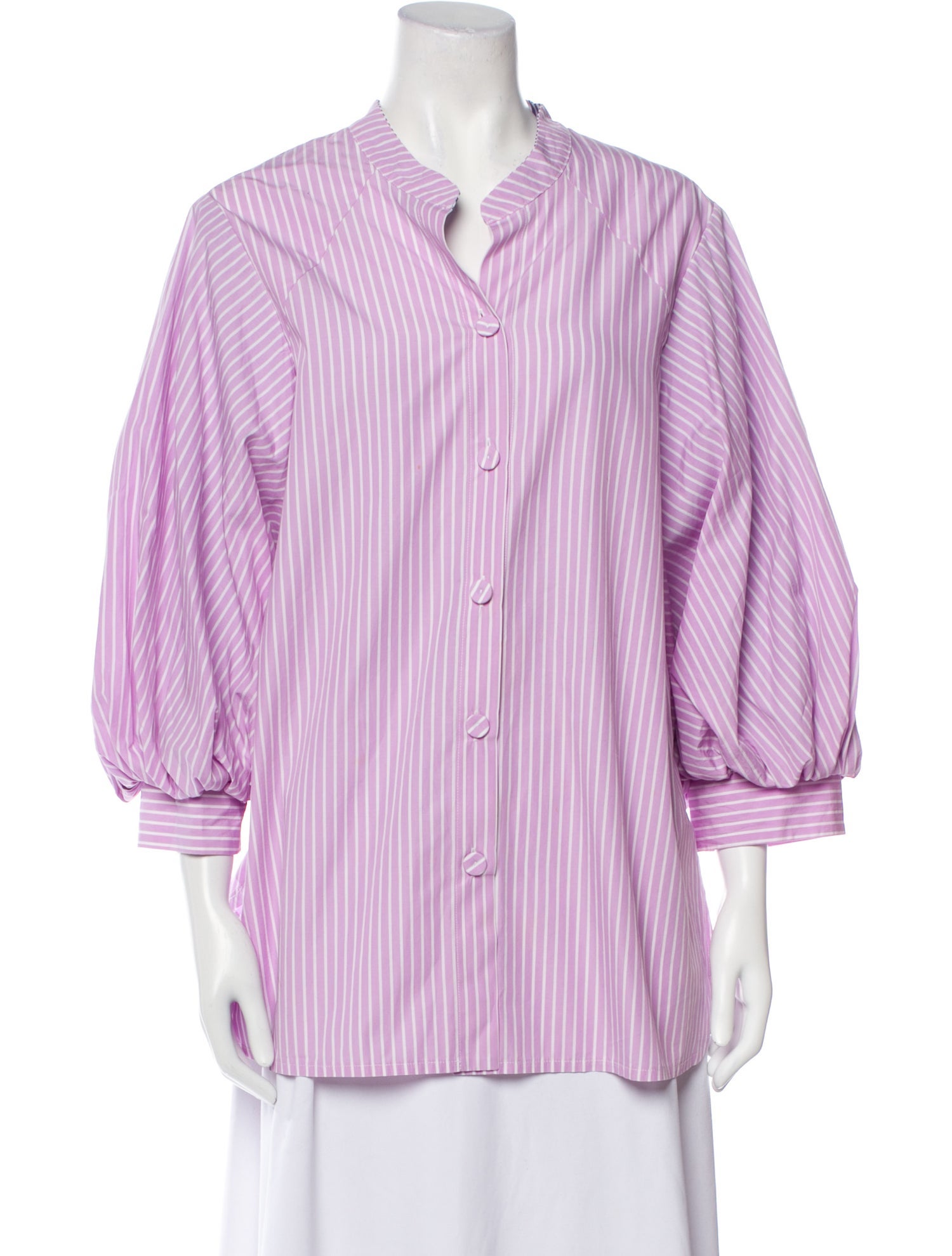 Dovima Paris Striped Mock Neck Button-Up Top
