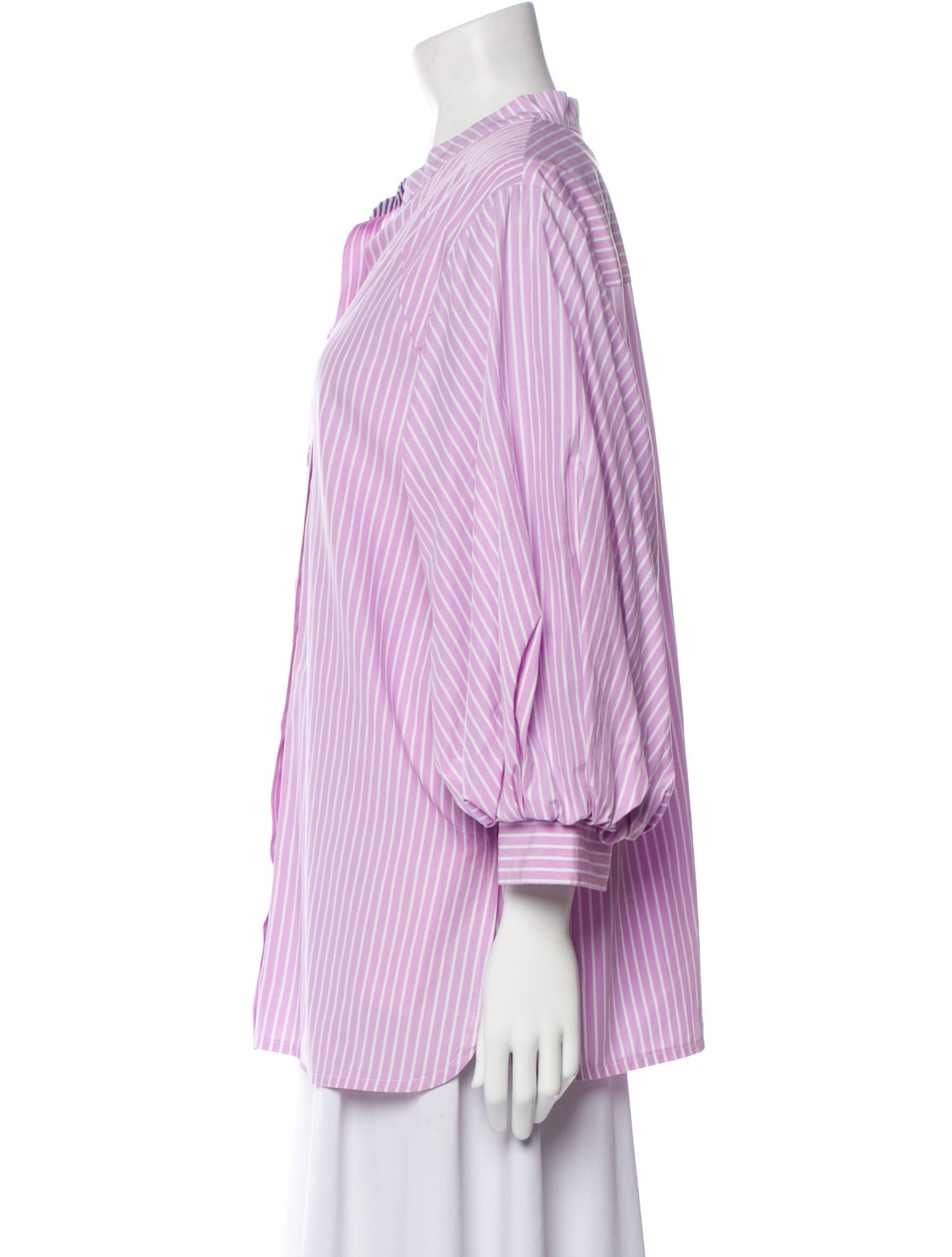 Dovima Paris Striped Mock Neck Button-Up Top