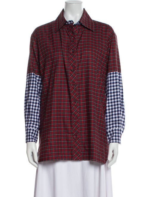 Dovima Paris Plaid Print Long Sleeve Button-Up Top