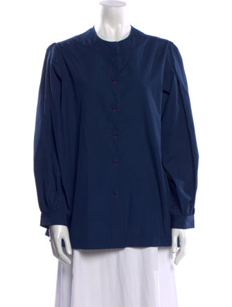 Dovima Paris Mock Neck Long Sleeve Button-Up Top