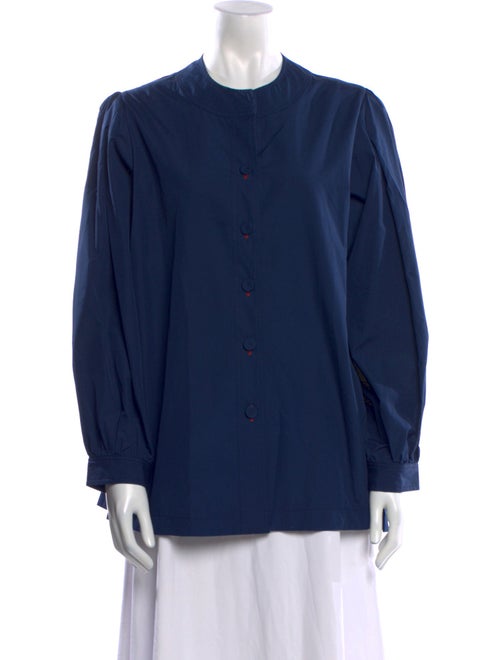 Dovima Paris Mock Neck Long Sleeve Button-Up Top