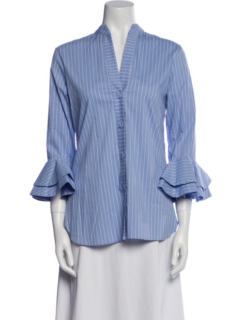 Dovima Paris Striped V-Neck Button-Up Top