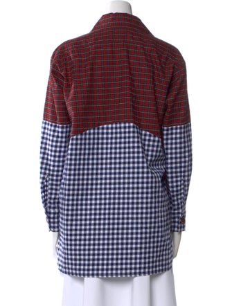 Dovima Paris Plaid Print Long Sleeve Button-Up Top