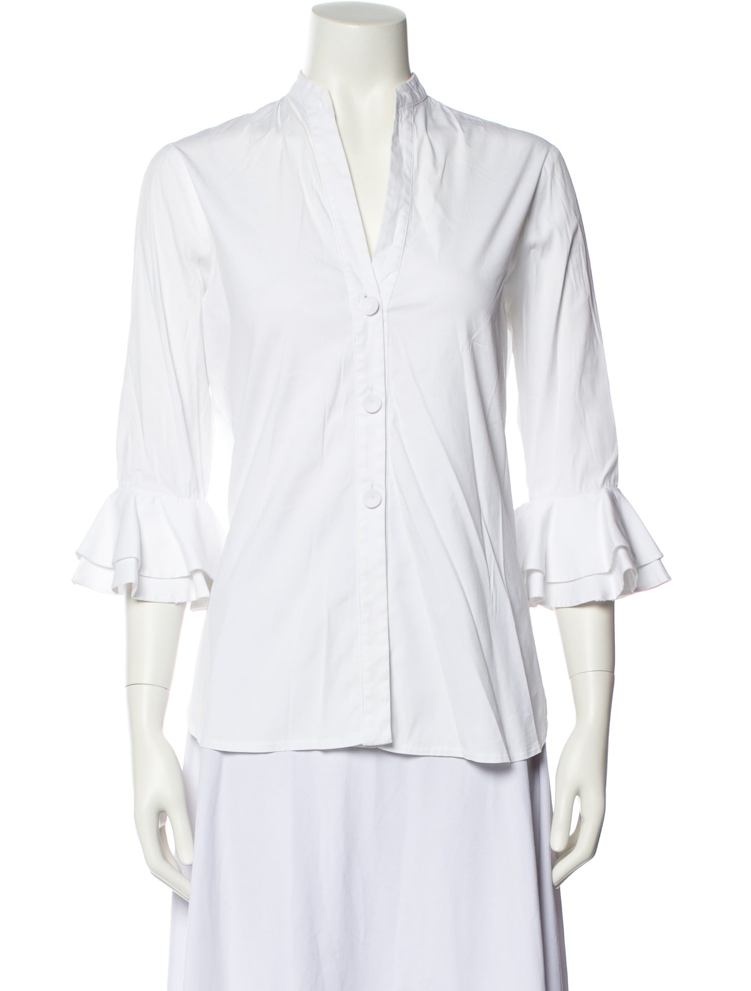 Dovima Paris V-Neck Three-Quarter Sleeve Button-Up Top