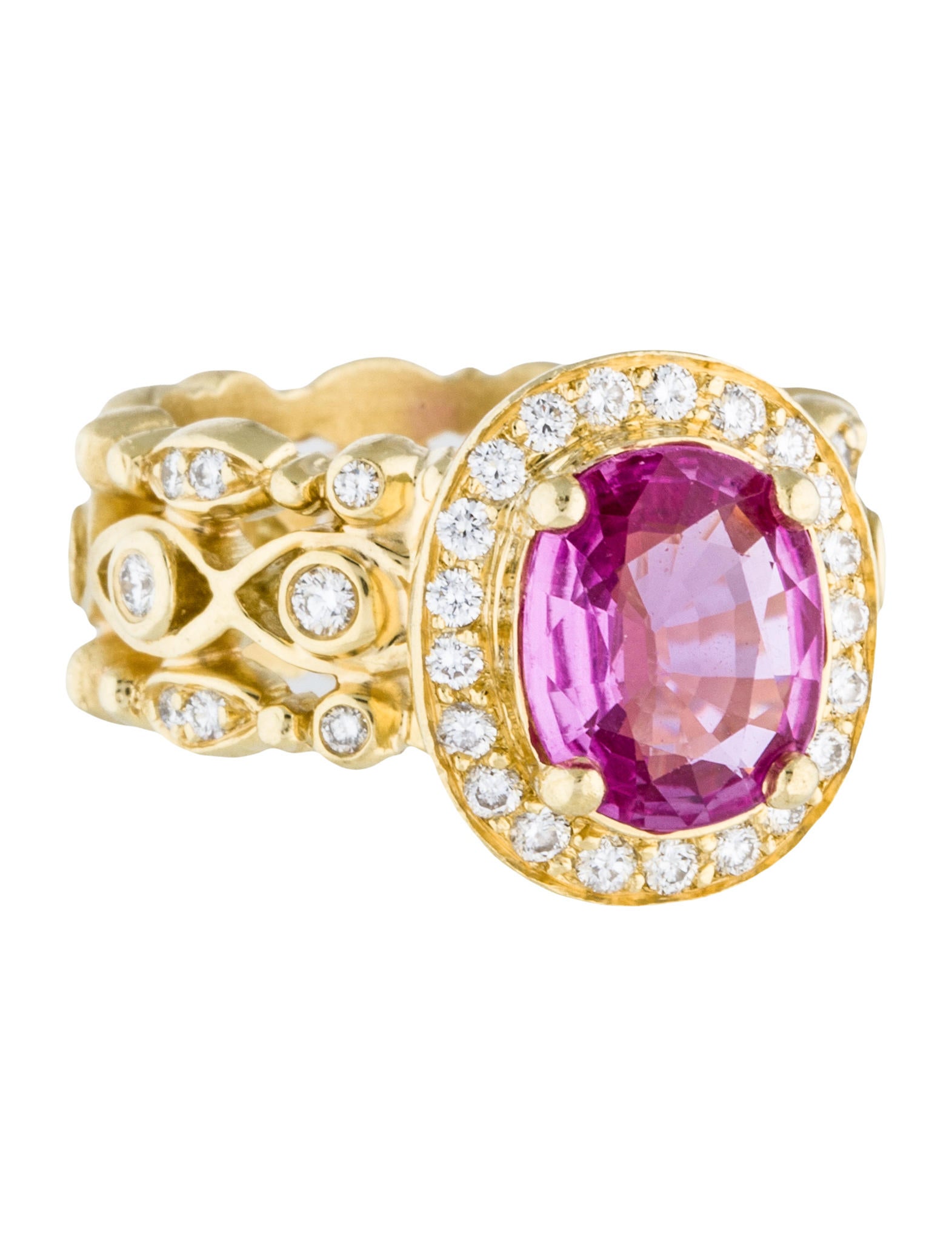 Doris Panos 18K Pink Sapphire & Diamond Cocktail Ring