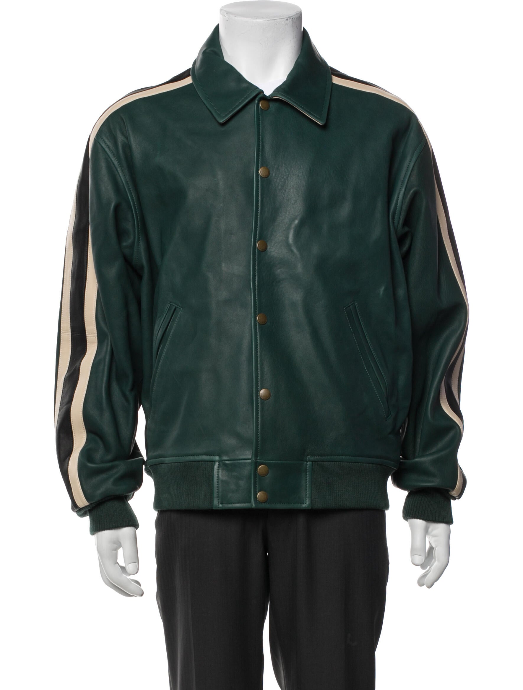 Drole de Monsieur Lamb Leather Striped Bomber Jacket