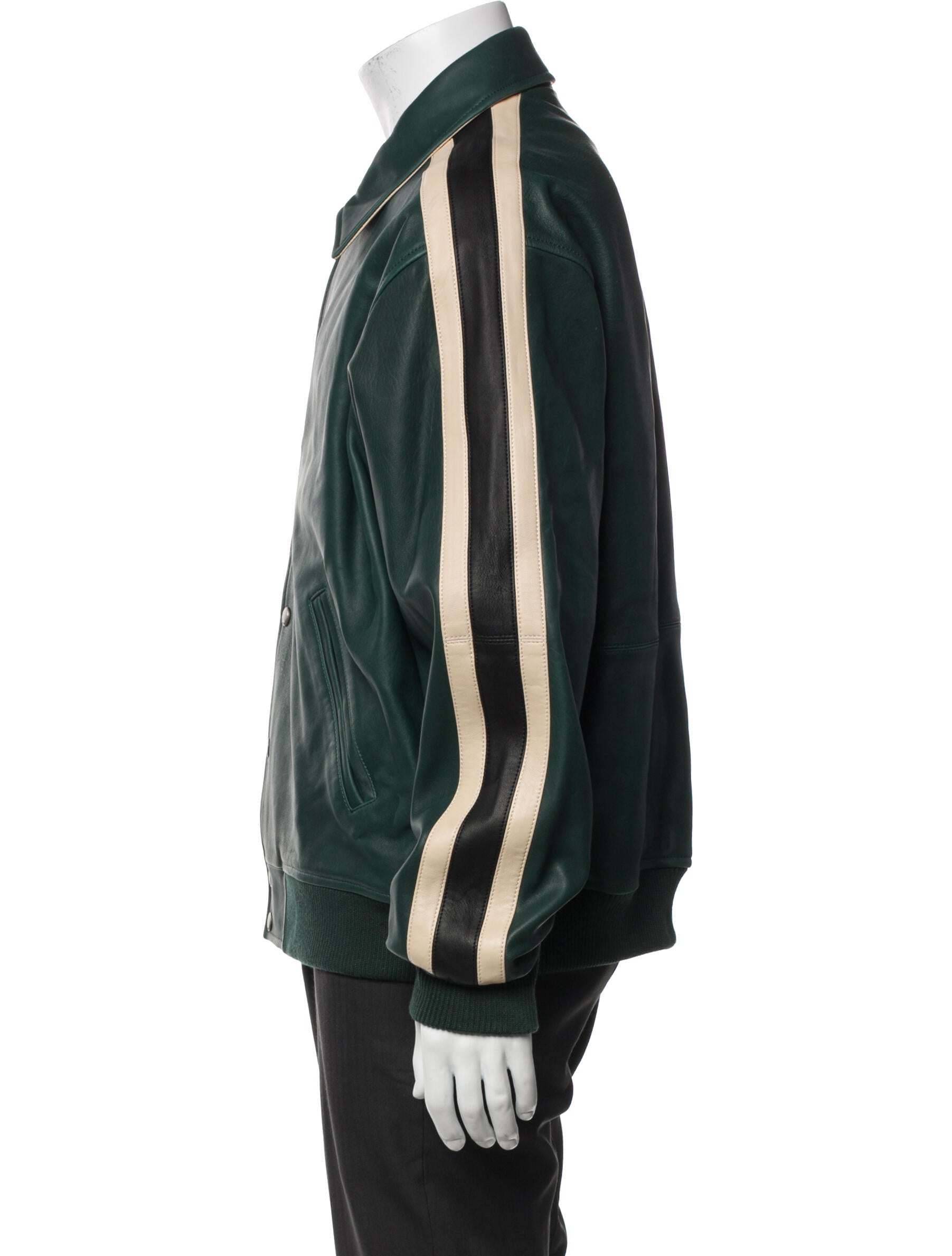 Drole de Monsieur Lamb Leather Striped Bomber Jacket