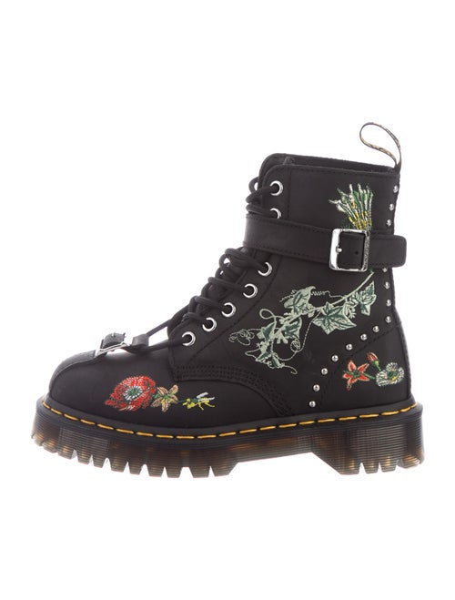 Dr. Martens Leather Printed Combat Boots Black