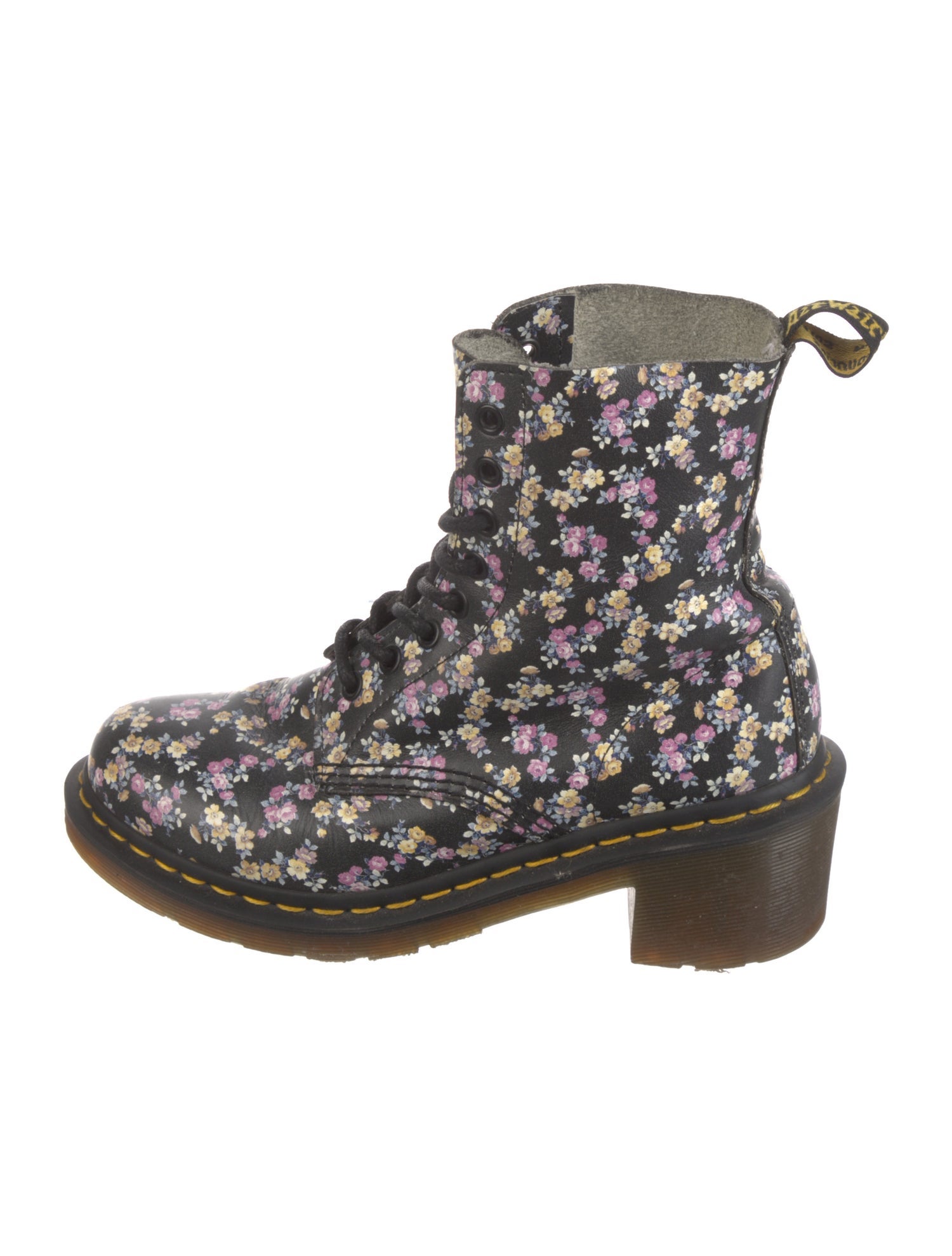 Dr. Martens Leather Floral Print Combat Boots