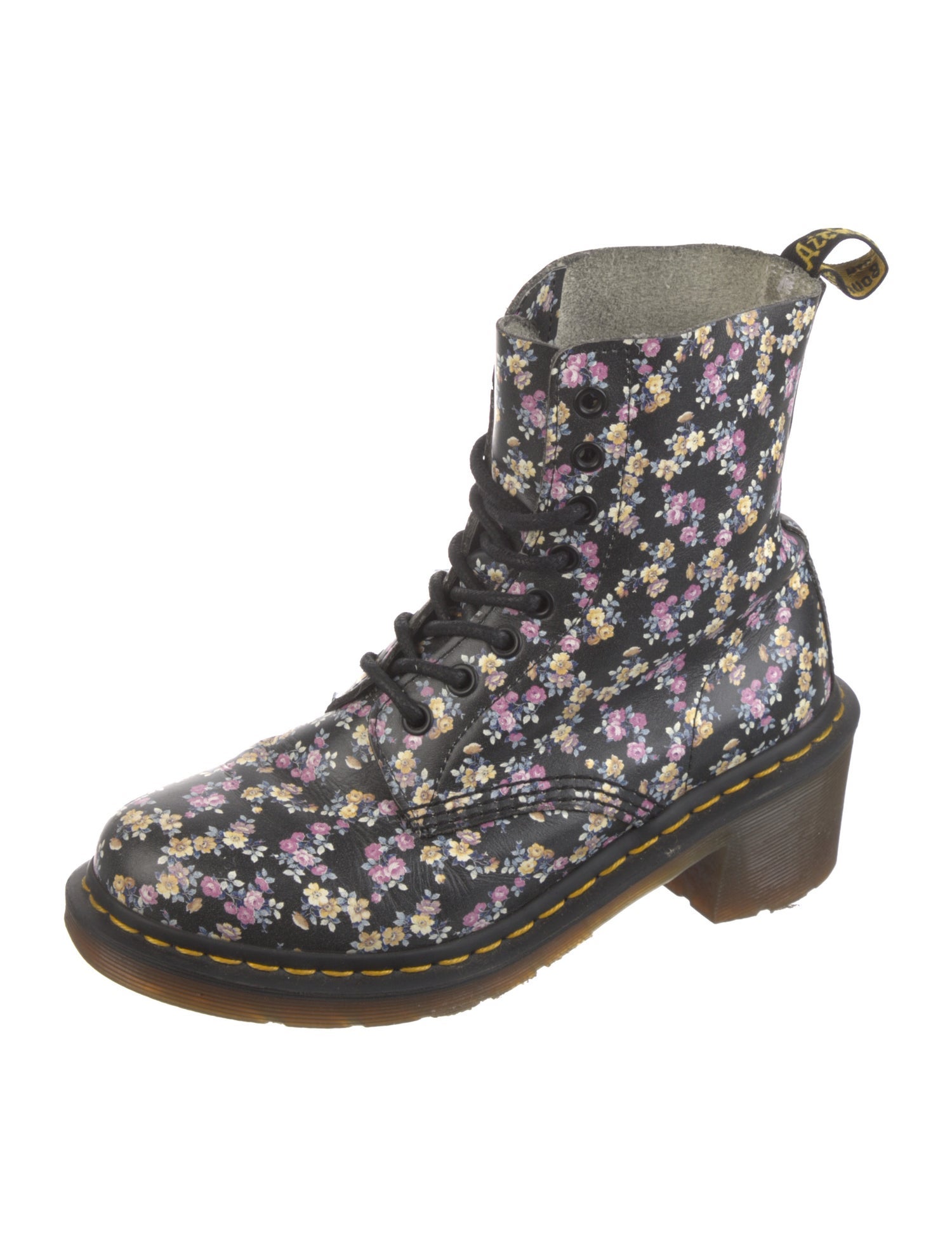 Dr. Martens Leather Floral Print Combat Boots