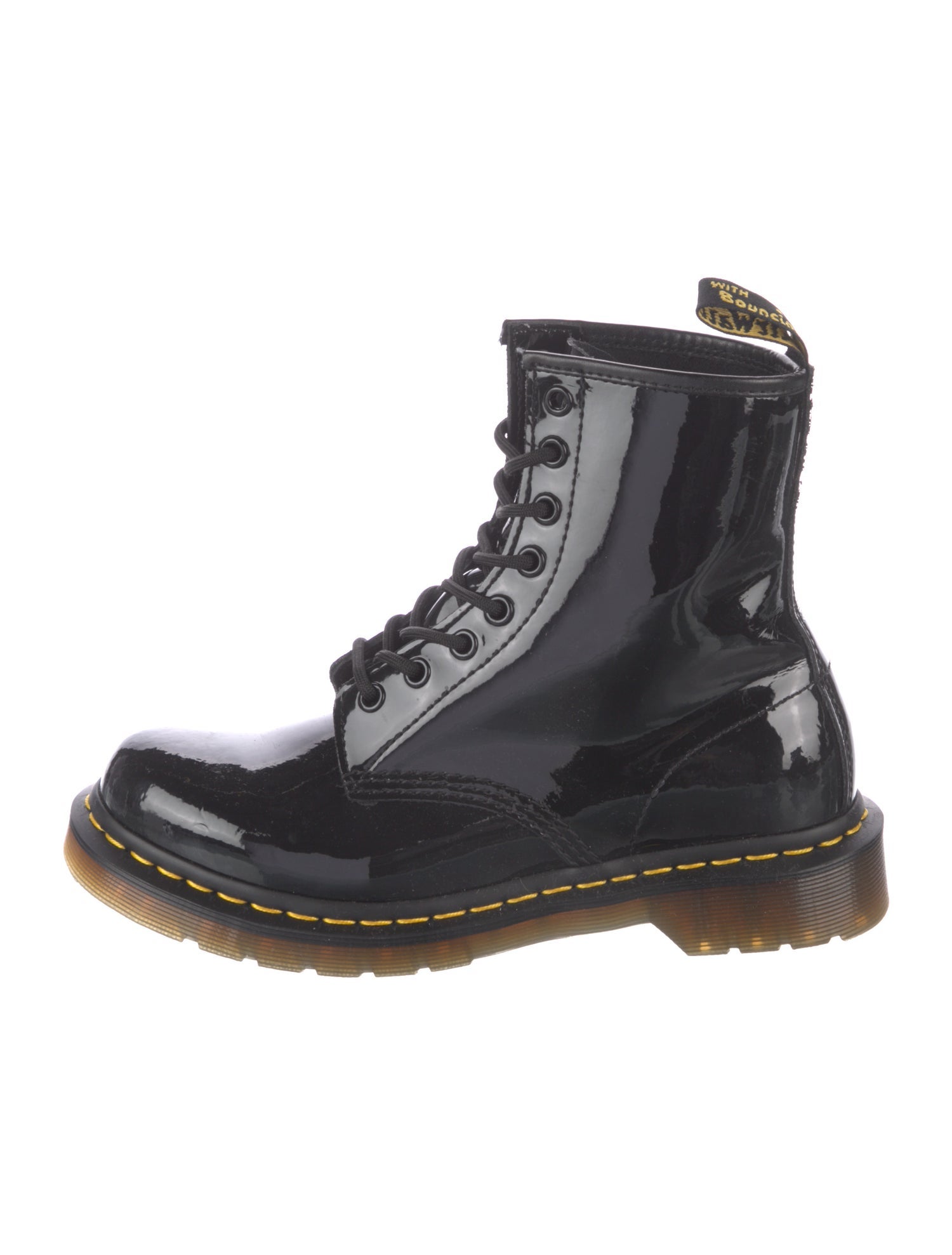Dr. Martens Patent Leather Colorblock Pattern Combat Boots