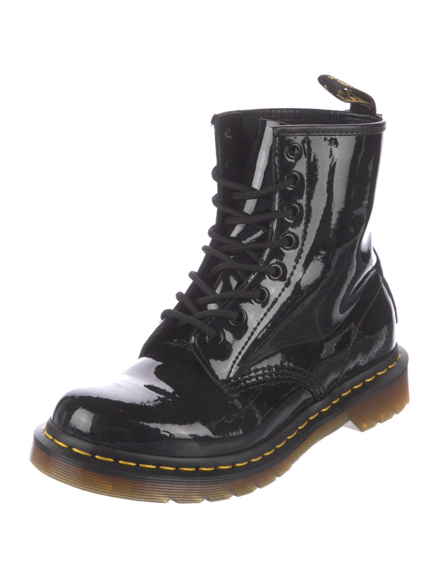 Dr. Martens Patent Leather Colorblock Pattern Combat Boots