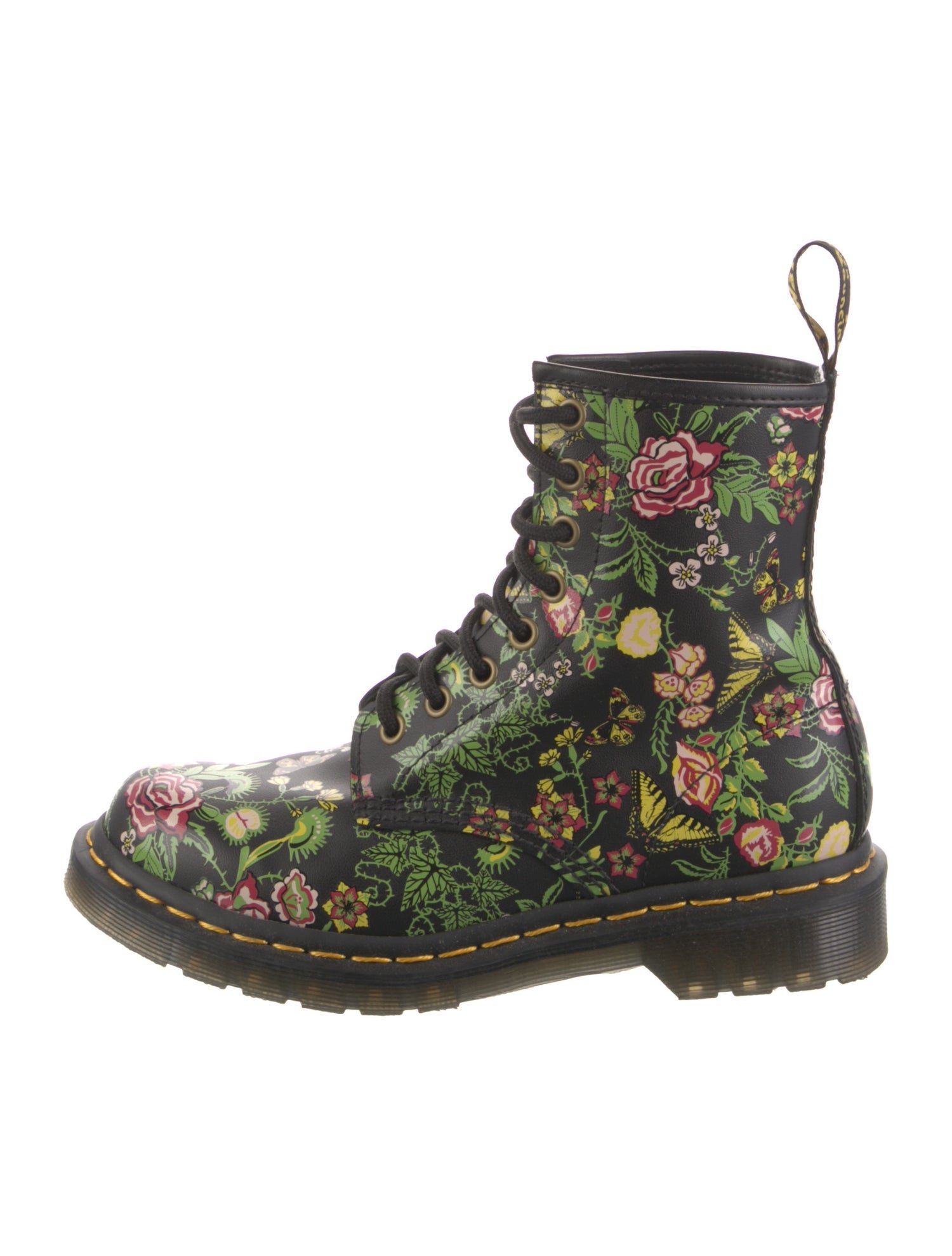 Dr. Martens Leather Floral Print Combat Boots
