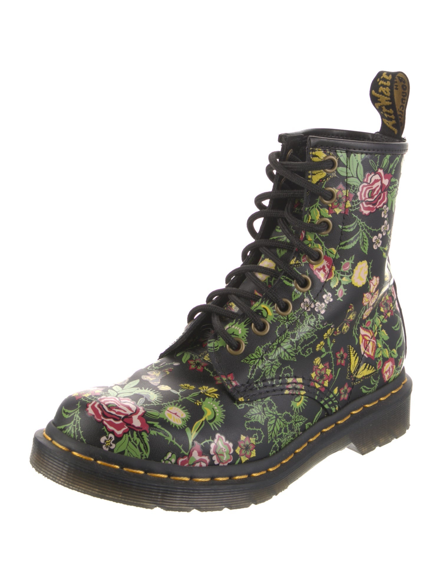 Dr. Martens Leather Floral Print Combat Boots