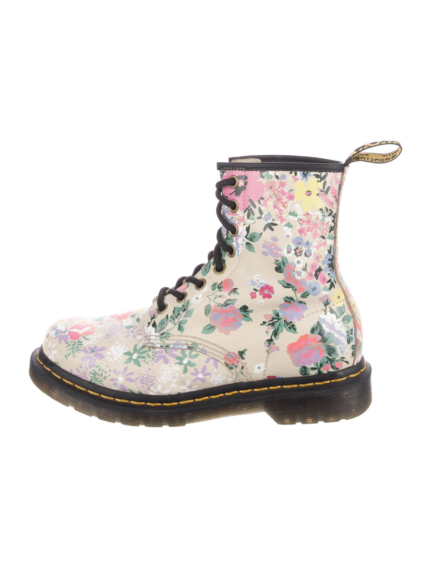 Dr. Martens Leather Floral Print Combat Boots