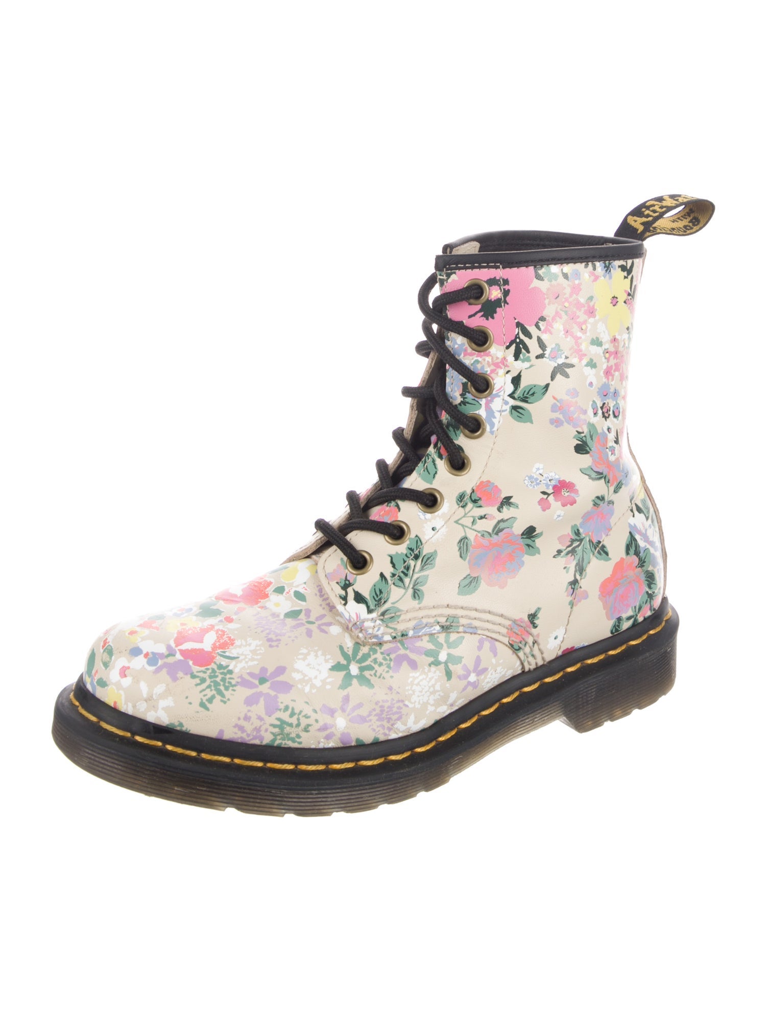 Dr. Martens Leather Floral Print Combat Boots