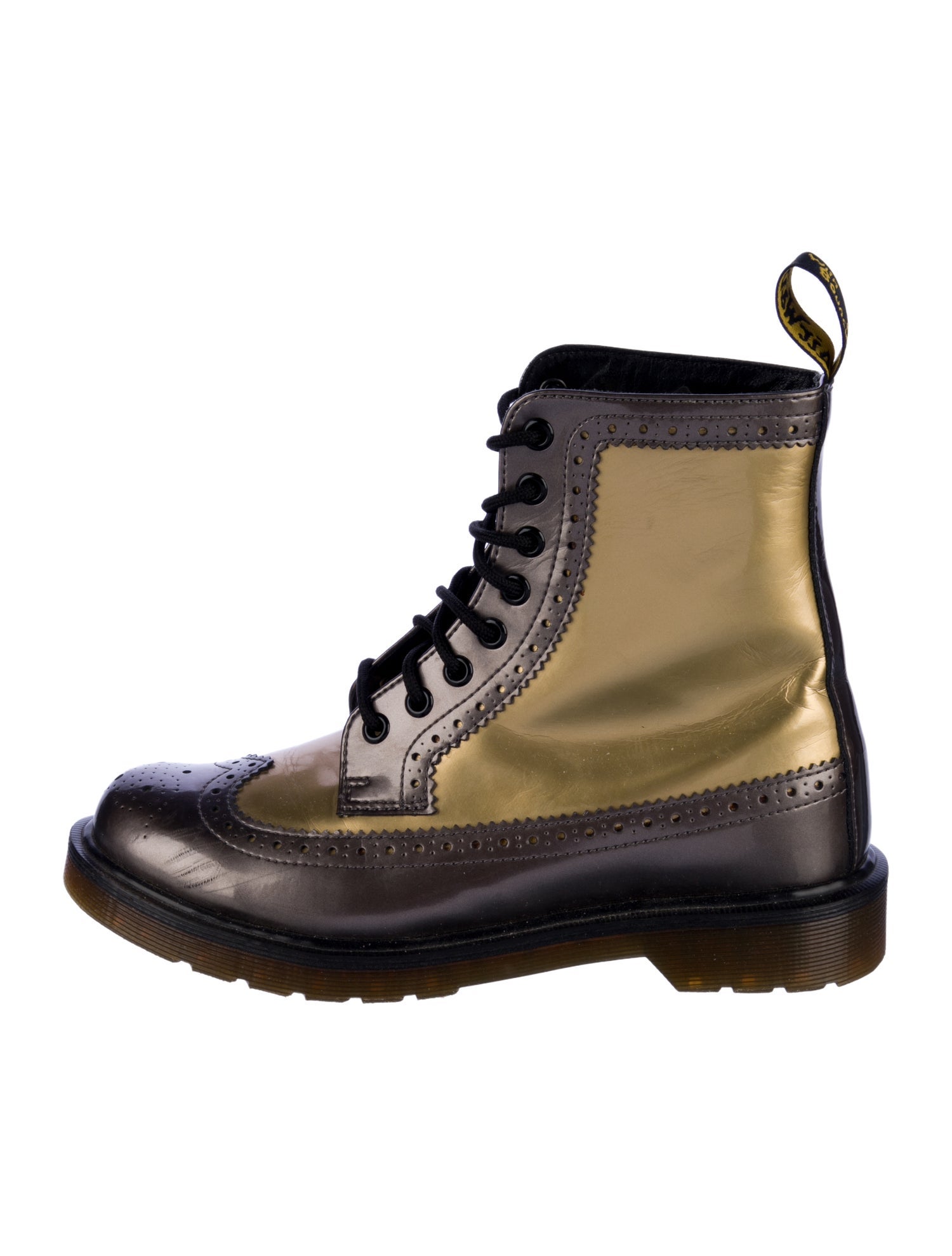 Dr. Martens Leather Colorblock Pattern Combat Boots