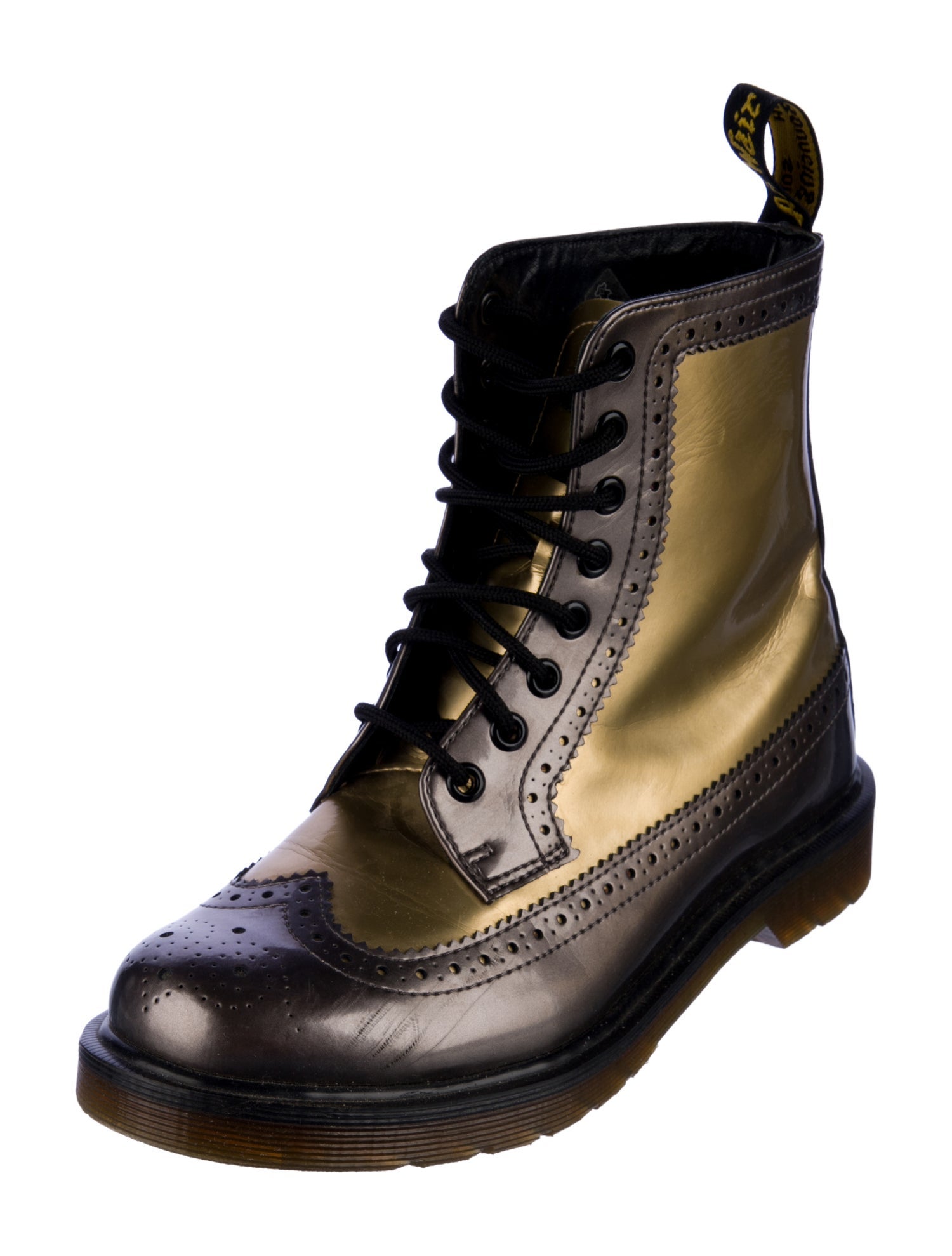 Dr. Martens Leather Colorblock Pattern Combat Boots