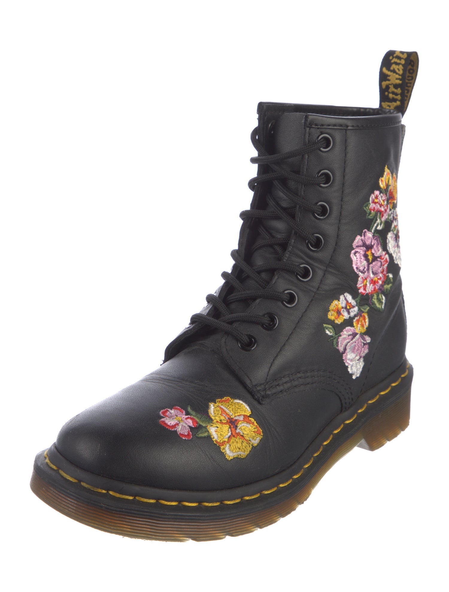 Dr. Martens Leather Floral Print Combat Boots