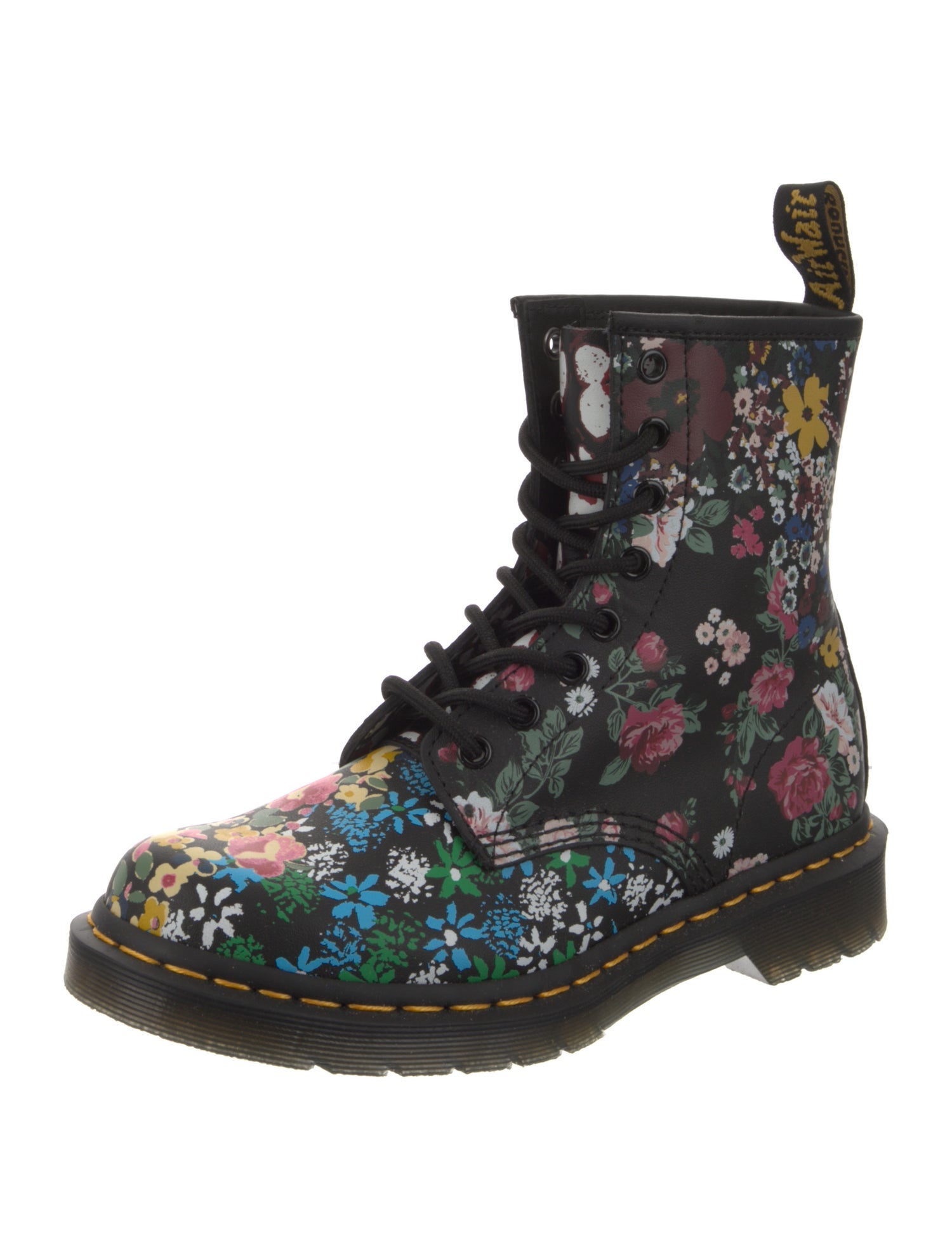 Dr. Martens Leather Floral Print Combat Boots