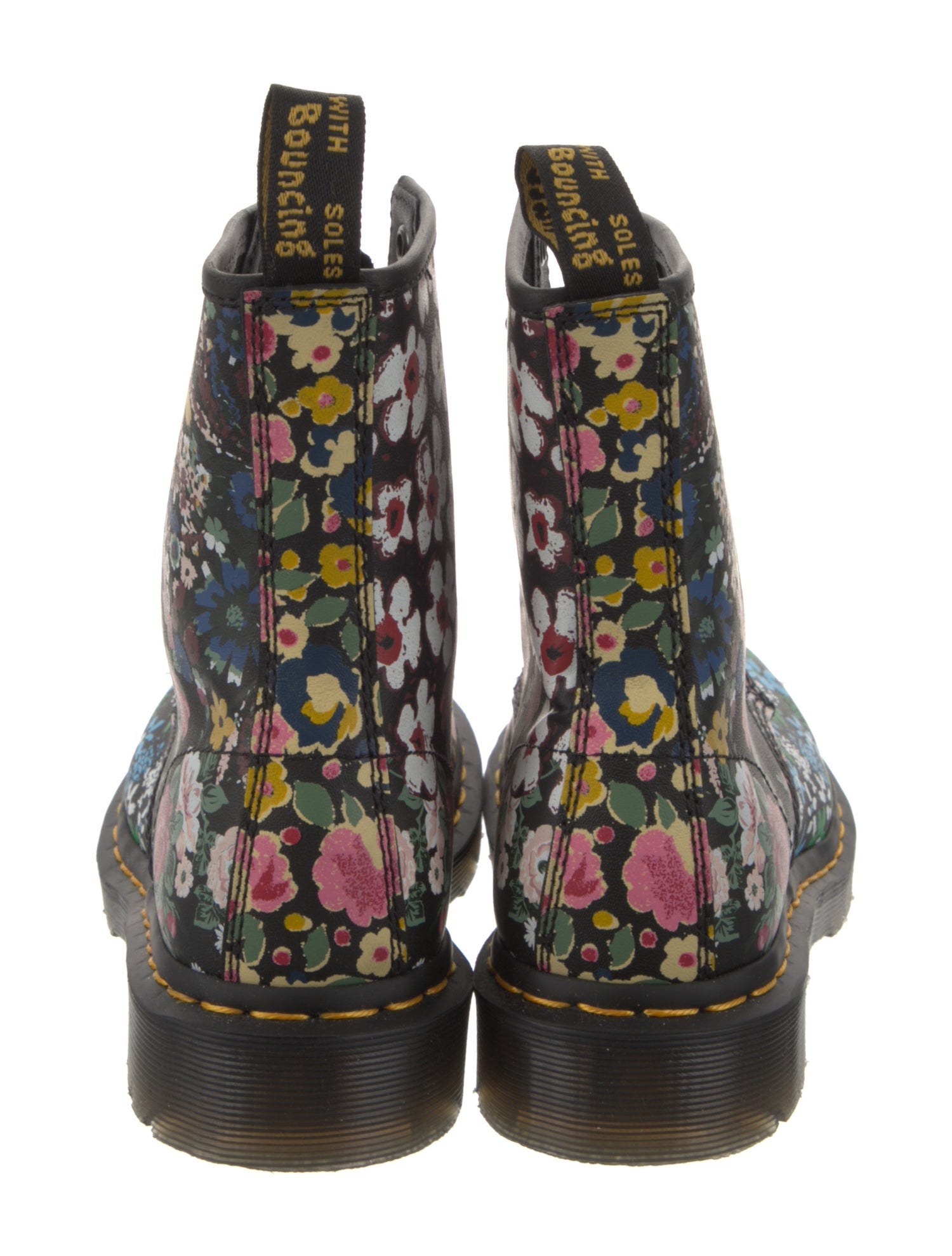 Dr. Martens Leather Floral Print Combat Boots