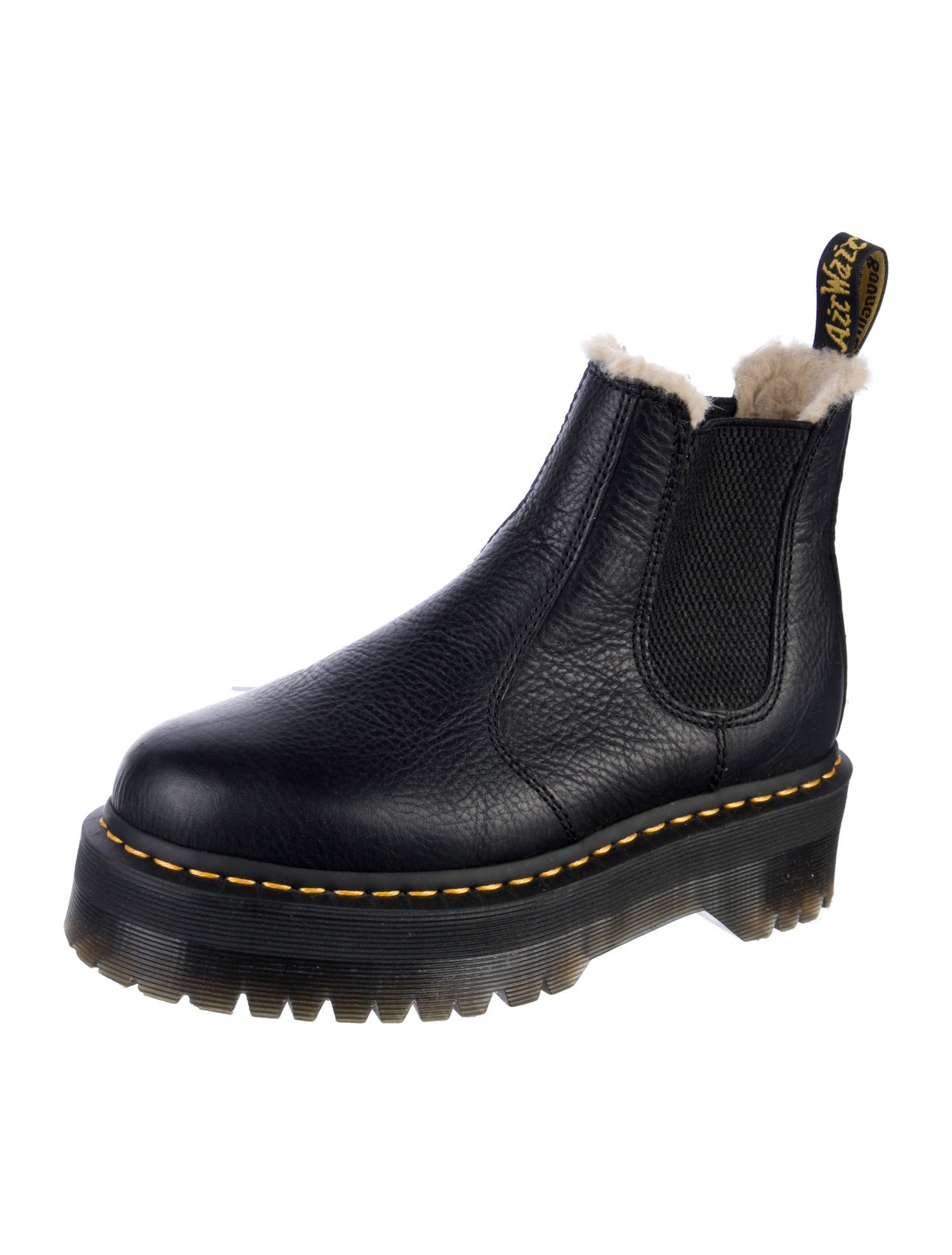 Dr. Martens Leather Faux Fur Trim Chelsea Boots