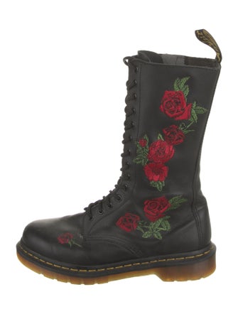 Dr. Martens Leather Floral Print Combat Boots