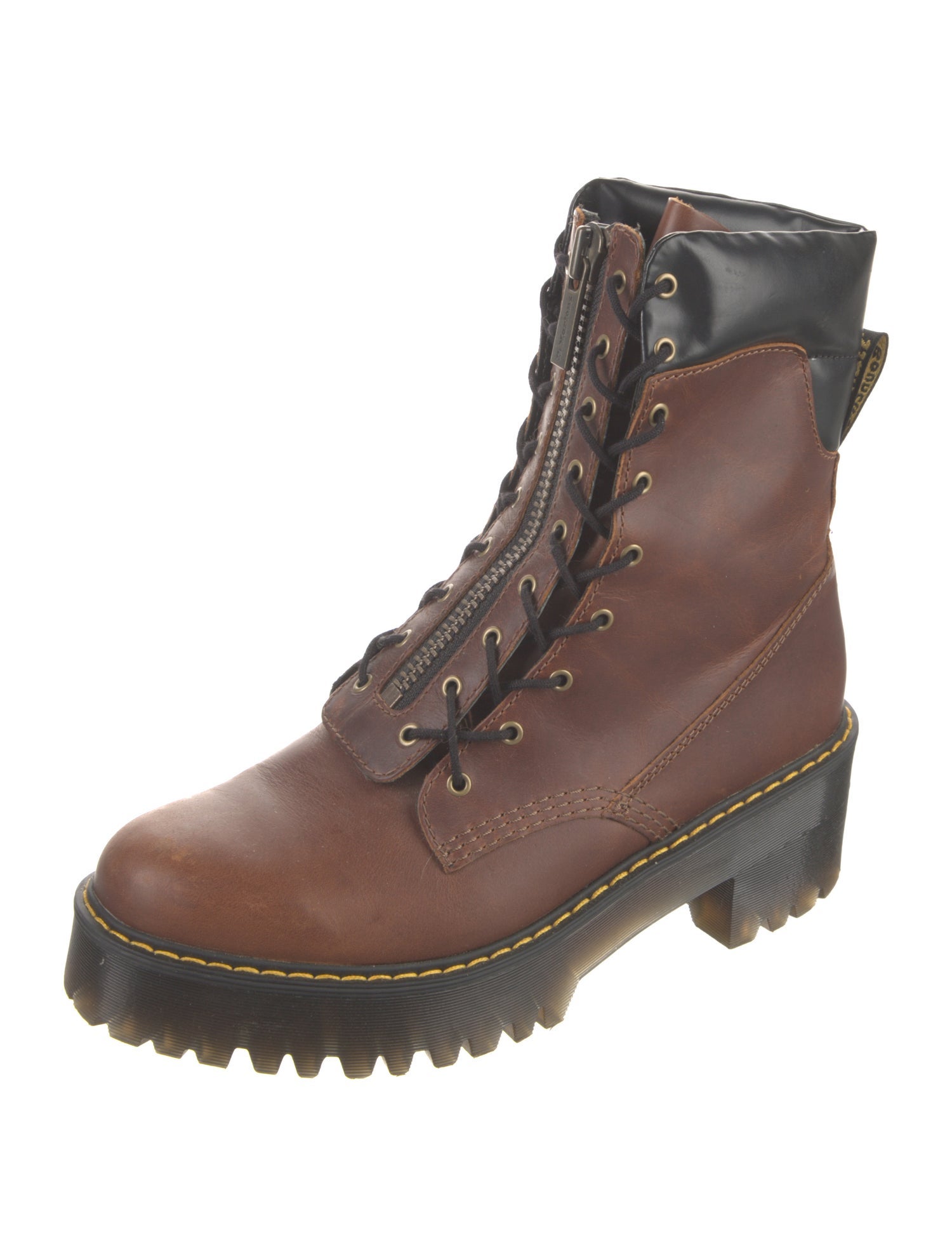 Dr. Martens Leather Colorblock Pattern Combat Boots