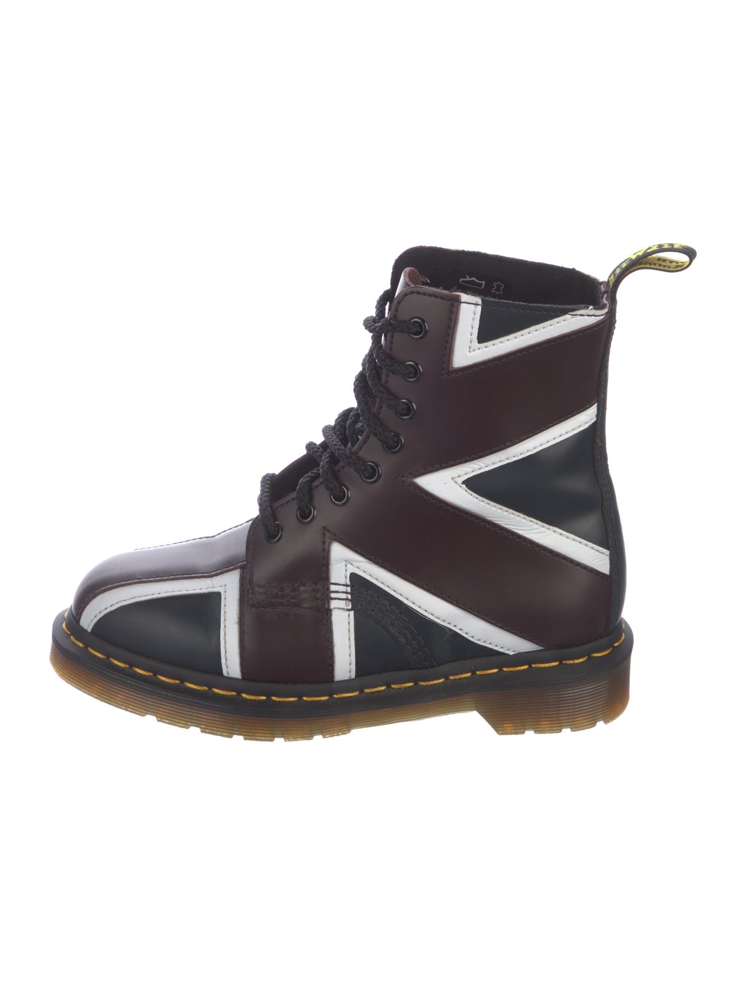 Dr. Martens Leather Colorblock Pattern Combat Boots