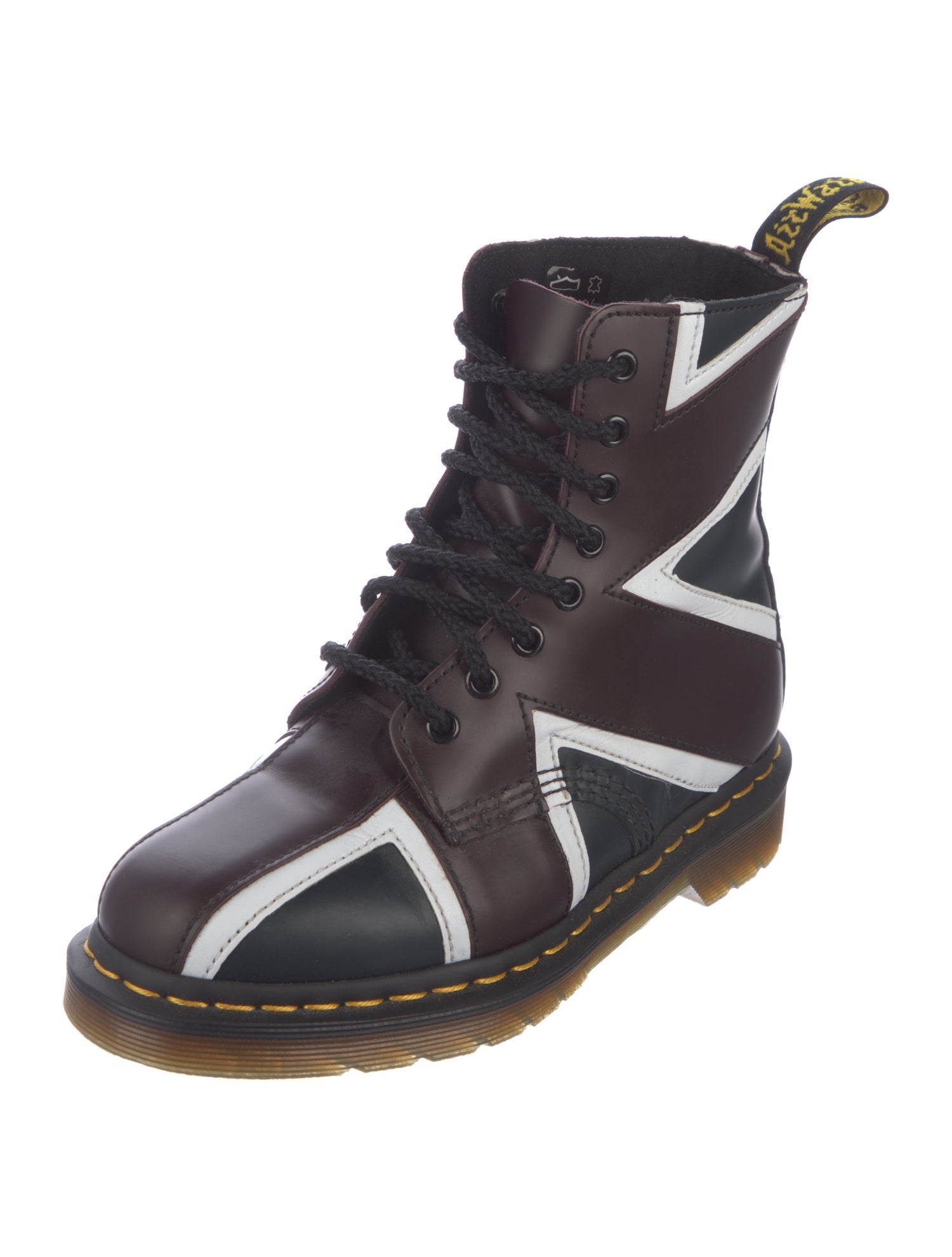 Dr. Martens Leather Colorblock Pattern Combat Boots