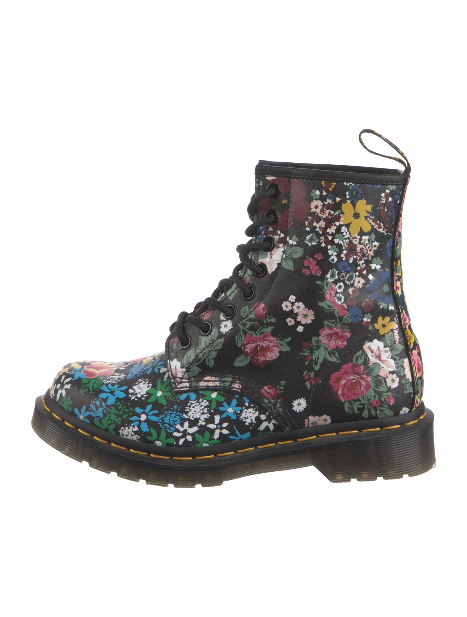 Dr. Martens Leather Floral Print Combat Boots